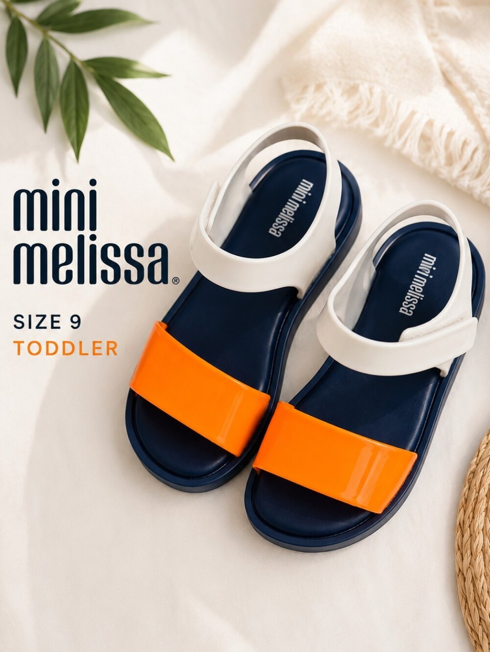 Mini Melissa Kids Sandals Orange White Navy Toddler Size 9 NWOB